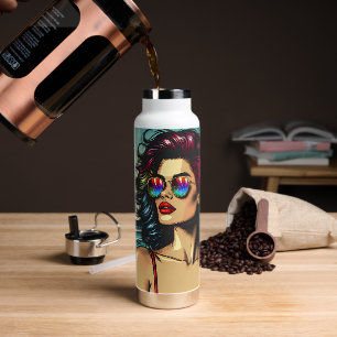 Mooie vrouw op het strand Comic Book Pop Art Waterfles