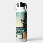 Mooie vrouw op het strand Comic Book Pop Art Waterfles (Voorkant)