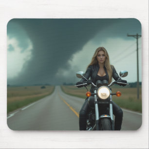 Mooie vrouw op motorfiets \ Tornado Muismat