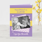 Mooie Vrouw paarse en geel Verjaardagsfoto Kaart (Gele Bloem)