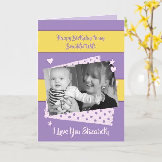 Mooie Vrouw paarse en geel Verjaardagsfoto Kaart (Gele Bloem)