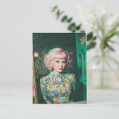 Mooie vrouw Roze haar in de spiegel Briefkaart (Staand voorkant)