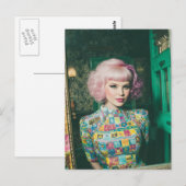 Mooie vrouw Roze haar in de spiegel Briefkaart (Voorkant / Achterkant)