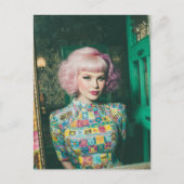 Mooie vrouw Roze haar in de spiegel Briefkaart (Voorkant)