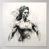 Mooie Vrouw Schets van Vrouw Bodybuilder Poster (Voorkant)