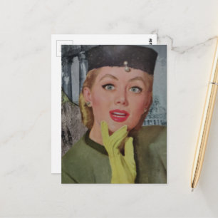 Mooie vrouw uit collage uit de jaren 50 briefkaart