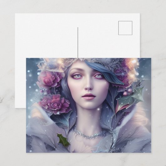 Mooie vrouw van de winter van Floral en sneeuw Briefkaart (Voorkant / Achterkant)