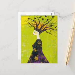 Mooie vrouw van het bos en vogels briefkaart