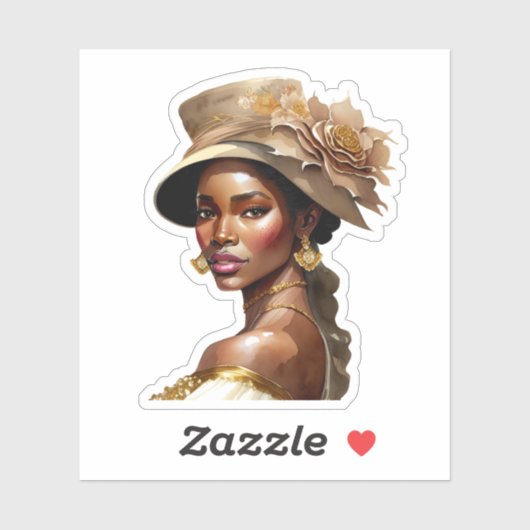 Mooie vrouw van kleur in  Pet met bloemen Sticker (Vel)
