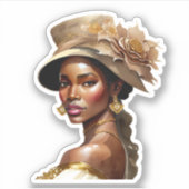 Mooie vrouw van kleur in  Pet met bloemen Sticker (Voorkant)
