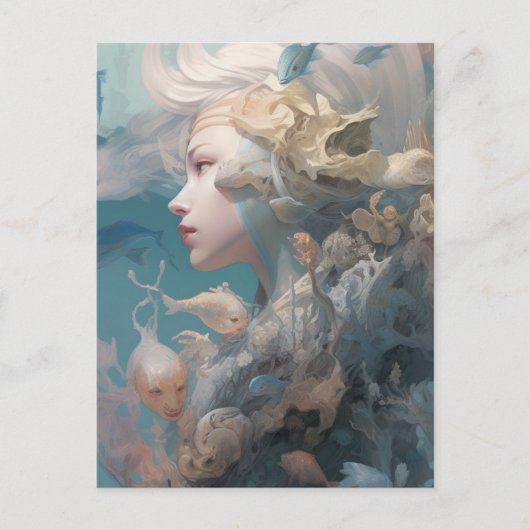 Mooie Vrouwe van het Zee met Vis Briefkaart (Voorkant)