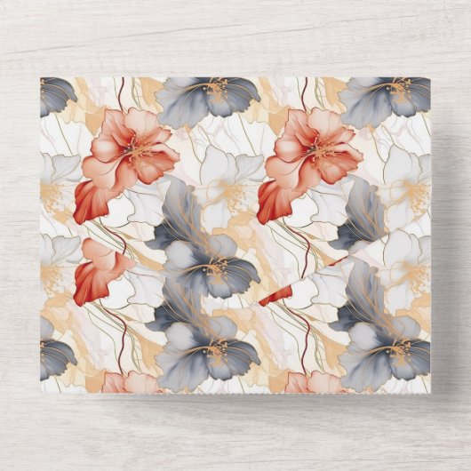 Mooie Vrouwelijke Perzik Blauw en Wit Bloemen All In One Uitnodiging (Achterkant)