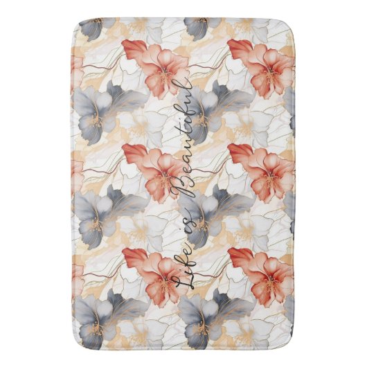 Mooie Vrouwelijke Perzik Blauw en Wit Bloemen Badmat (Voorkant Verticaal)