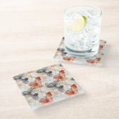 Mooie Vrouwelijke Perzik Blauw en Wit Bloemen Glazen Onderzetter (Schuin)