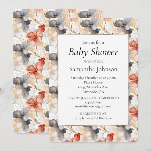 Mooie Vrouwelijke Perzik Blauw en Wit Bloemen Kaart (Voorkant / Achterkant)