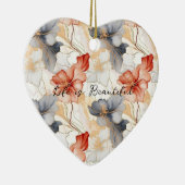 Mooie Vrouwelijke Perzik Blauw en Wit Bloemen Keramisch Ornament (Rechts)