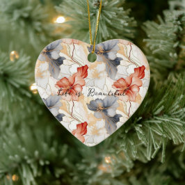 Mooie Vrouwelijke Perzik Blauw en Wit Bloemen Keramisch Ornament