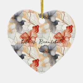 Mooie Vrouwelijke Perzik Blauw en Wit Bloemen Keramisch Ornament