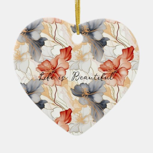 Mooie Vrouwelijke Perzik Blauw en Wit Bloemen Keramisch Ornament (Voorkant)