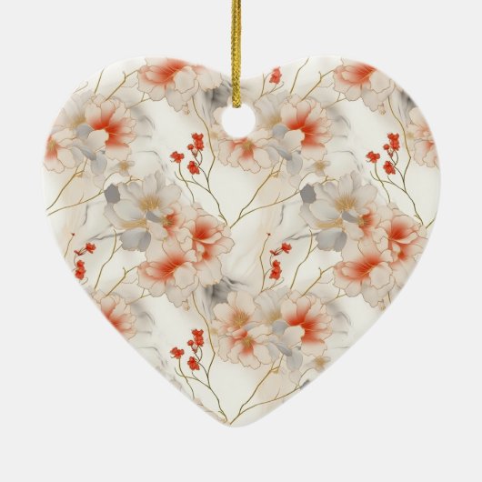 Mooie Vrouwelijke Perzik Blauw en Wit Bloemen Keramisch Ornament (Achterkant)