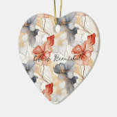 Mooie Vrouwelijke Perzik Blauw en Wit Bloemen Keramisch Ornament (Links)