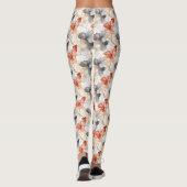 Mooie Vrouwelijke Perzik Blauw en Wit Bloemen Leggings (Achterkant)