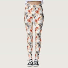 Mooie Vrouwelijke Perzik Blauw en Wit Bloemen Leggings