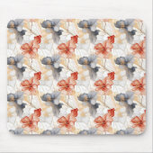 Mooie Vrouwelijke Perzik Blauw en Wit Bloemen Muismat (Voorkant)