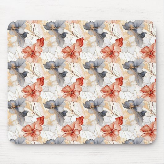 Mooie Vrouwelijke Perzik Blauw en Wit Bloemen Muismat (Voorkant)