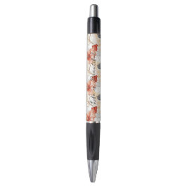 Mooie Vrouwelijke Perzik Blauw en Wit Bloemen Pen