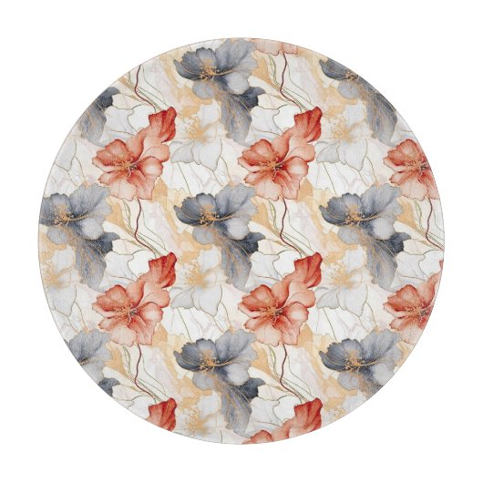 Mooie Vrouwelijke Perzik Blauw en Wit Bloemen Snijplank (Voorkant)