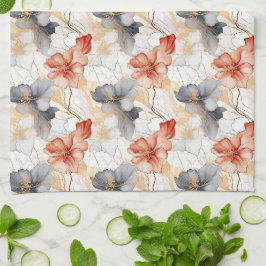 Mooie Vrouwelijke Perzik Blauw en Wit Bloemen Theedoek