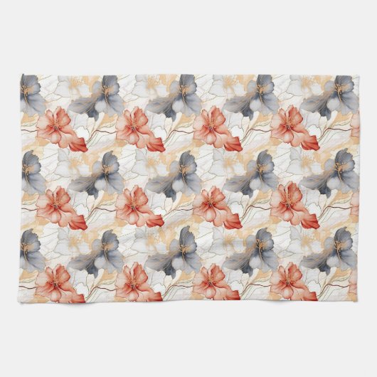 Mooie Vrouwelijke Perzik Blauw en Wit Bloemen Theedoek (Horizontaal)