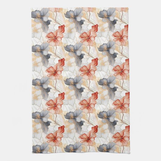 Mooie Vrouwelijke Perzik Blauw en Wit Bloemen Theedoek (Verticaal)