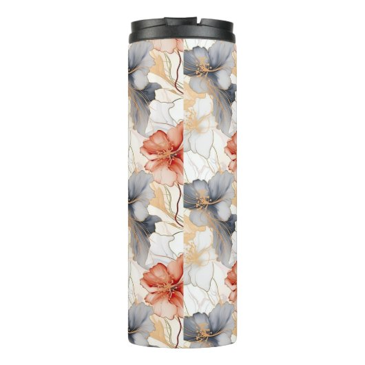 Mooie Vrouwelijke Perzik Blauw en Wit Bloemen Thermosbeker (Achterkant)