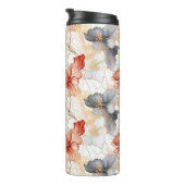 Mooie Vrouwelijke Perzik Blauw en Wit Bloemen Thermosbeker (Geroteerd rechts)