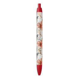 Mooie Vrouwelijke Perzik Blauw en Wit Bloemen Zwarte Inkt Pen
