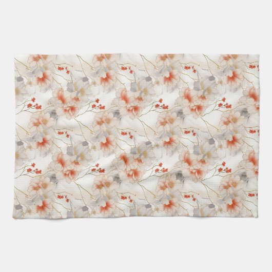 Mooie vrouwelijke perzik rode bloem theedoek (Horizontaal)