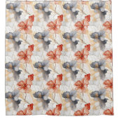 Mooie Vrouwelijke Perzik Rood Blauw en Wit Bloemen Douchegordijn (Voorkant)