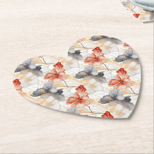 Mooie Vrouwelijke Perzik Rood Blauw en Wit Bloemen Kartonnen Onderzetters