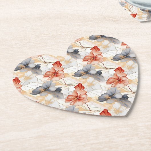 Mooie Vrouwelijke Perzik Rood Blauw en Wit Bloemen Kartonnen Onderzetters (Gekanteld)