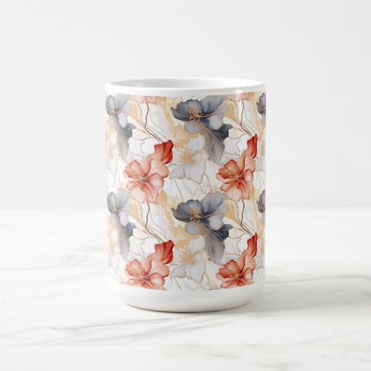 Mooie Vrouwelijke Perzik Rood Blauw en Wit Bloemen Koffiemok (Center)