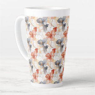 Mooie Vrouwelijke Perzik Rood Blauw en Wit Bloemen Latte Mok