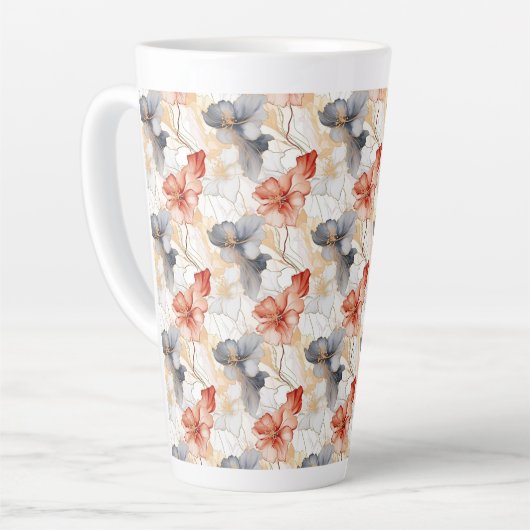 Mooie Vrouwelijke Perzik Rood Blauw en Wit Bloemen Latte Mok (Linkerhoek)