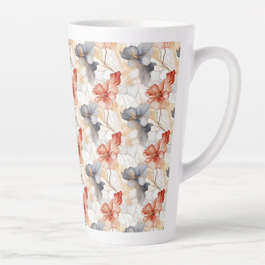Mooie Vrouwelijke Perzik Rood Blauw en Wit Bloemen Latte Mok (Rechts)