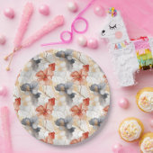 Mooie Vrouwelijke Perzik Rood Blauw en Wit Bloemen Papieren Bordje (Feest)