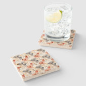 Mooie Vrouwelijke Perzik Rood Blauw en Wit Bloemen Stenen Onderzetter (Zijkant)