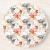 Mooie Vrouwelijke Perzik Rood Blauw en Wit Bloemen Zandsteen Onderzetter (Voorkant)