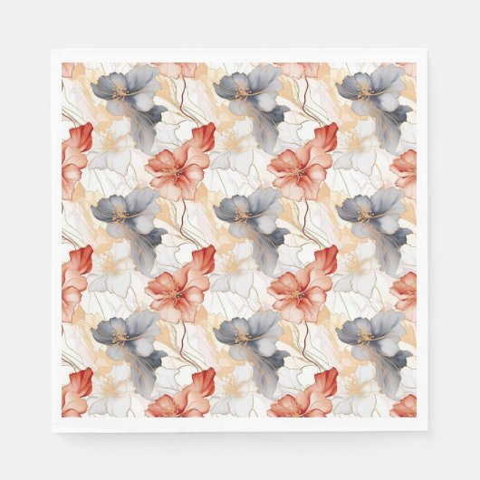 Mooie Vrouwelijke Perzik Rood Blauw en Wit Bloemmo Servet (Voorkant)