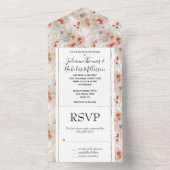 Mooie vrouwelijke perzik rood wit bloemig all in one uitnodiging (Binnen)